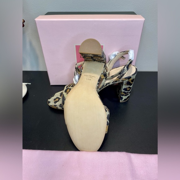 KATE SPADE Odele Leopard Raffia Block Heel Sandals | Size 7.5B | NATURAL NIB - Picture 5 of 9